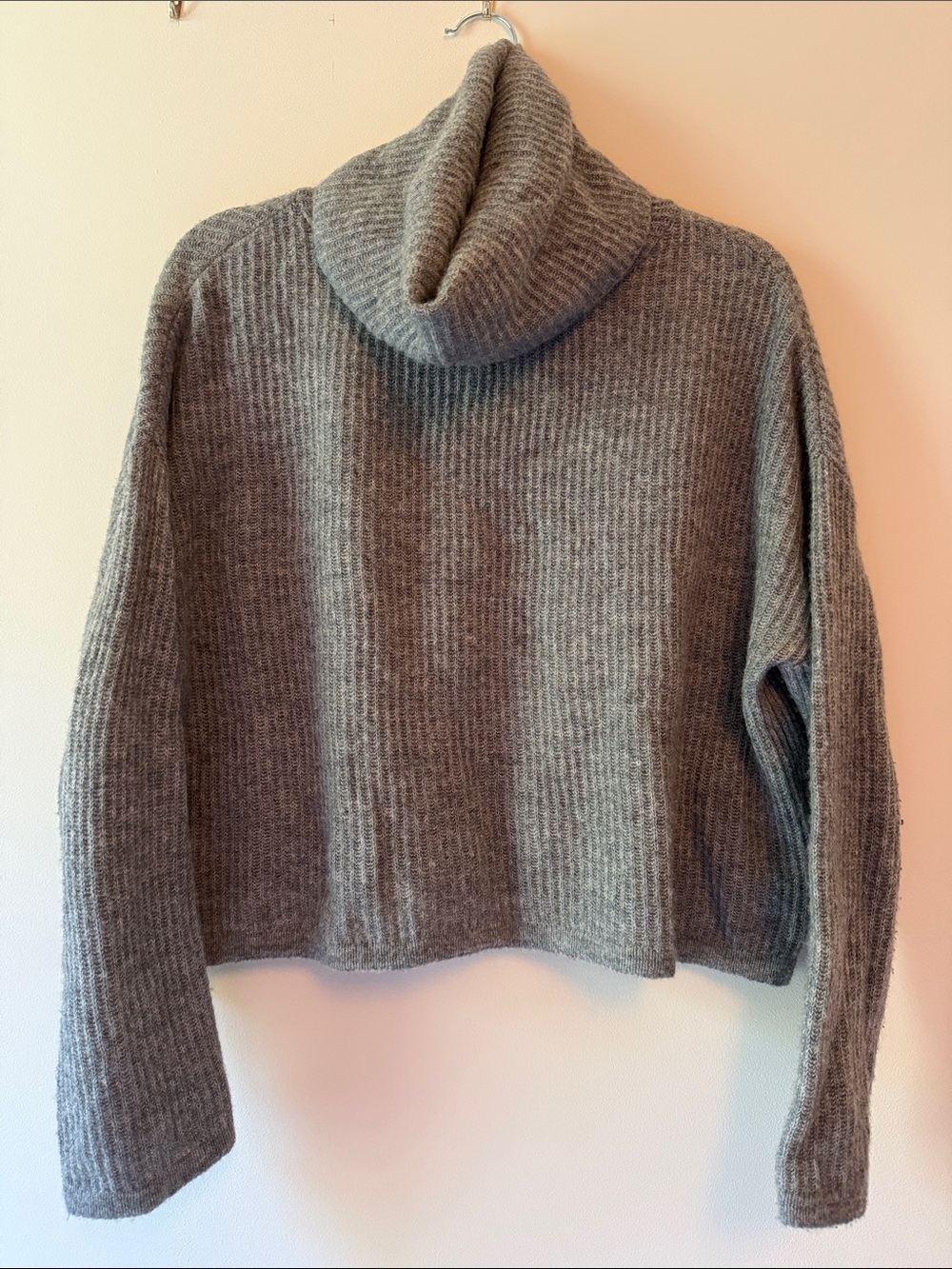 Soft Ribbed Grey Cowl Neck Sweater